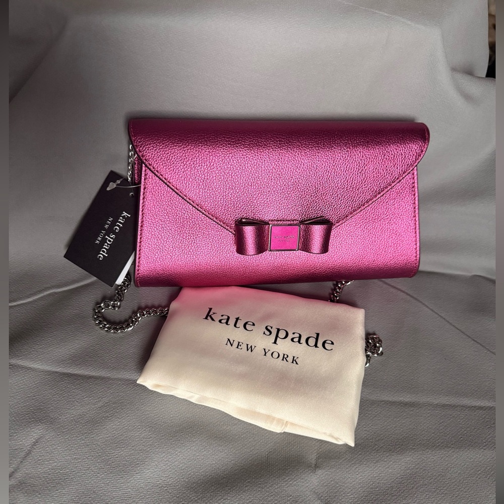 Kate Spade New York Morgan Bow Metallic Pebble Envelope Flap Crossbody